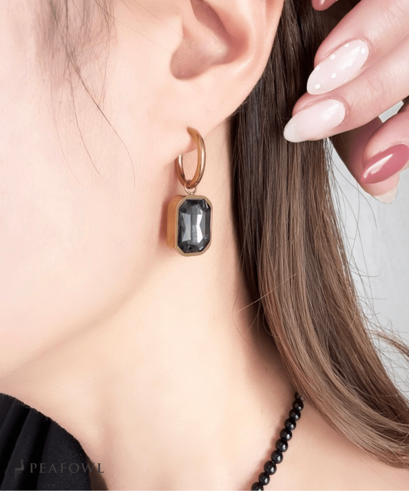 Rectangle Bijou Hoop Pierce - peafowl