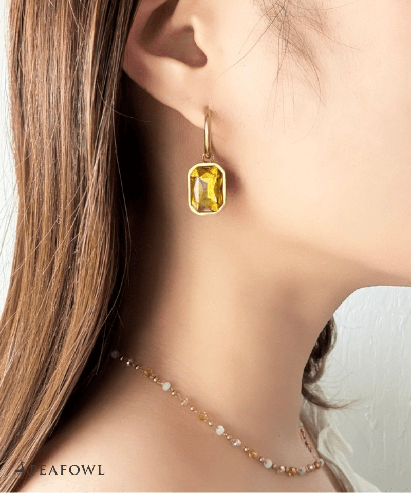 Rectangle Bijou Hoop Pierce - peafowl