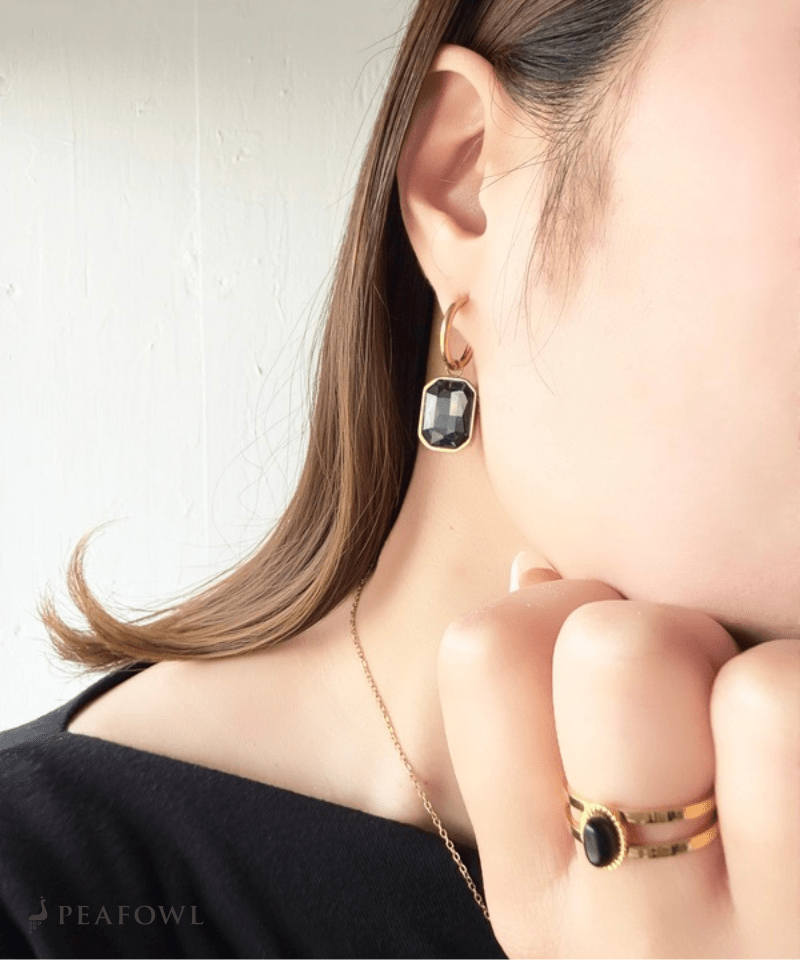 Rectangle Bijou Hoop Pierce - peafowl