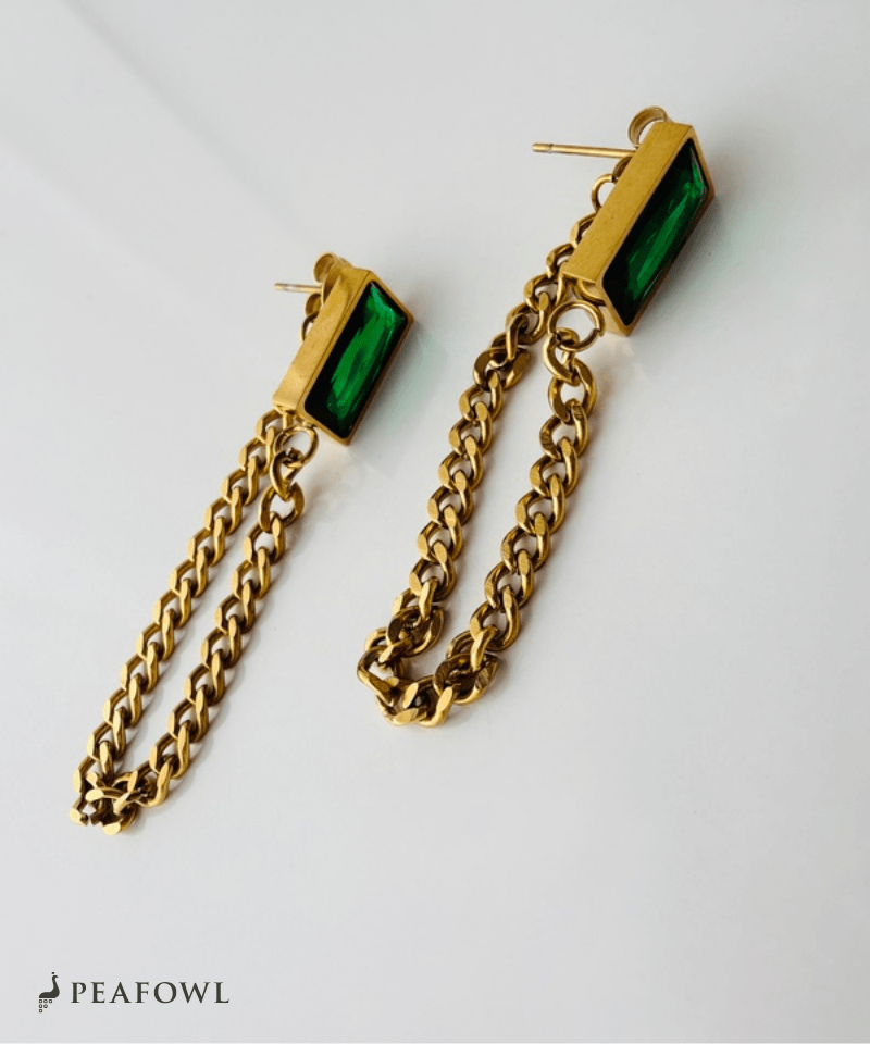 Rectangle Chain Hoop Pierce - peafowl