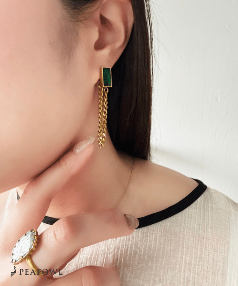 Rectangle Chain Hoop Pierce - peafowl