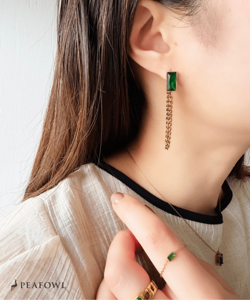 Rectangle Chain Hoop Pierce - peafowl