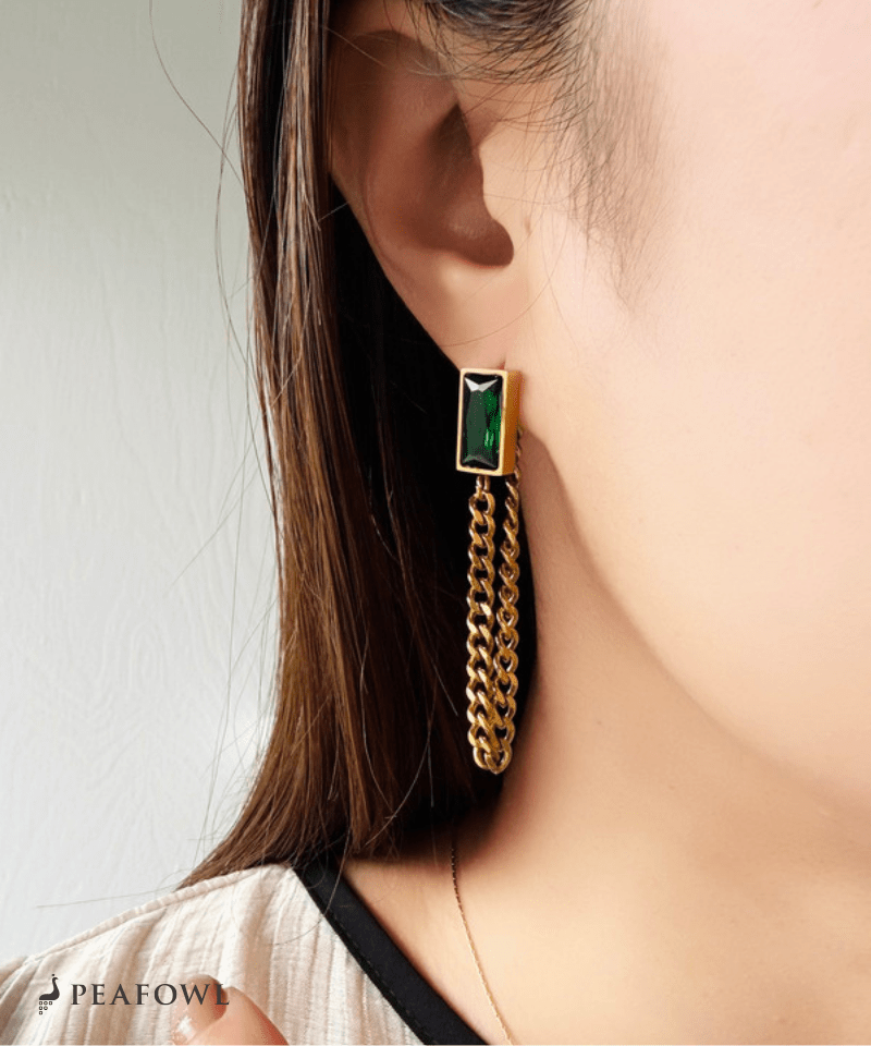 Rectangle Chain Hoop Pierce - peafowl
