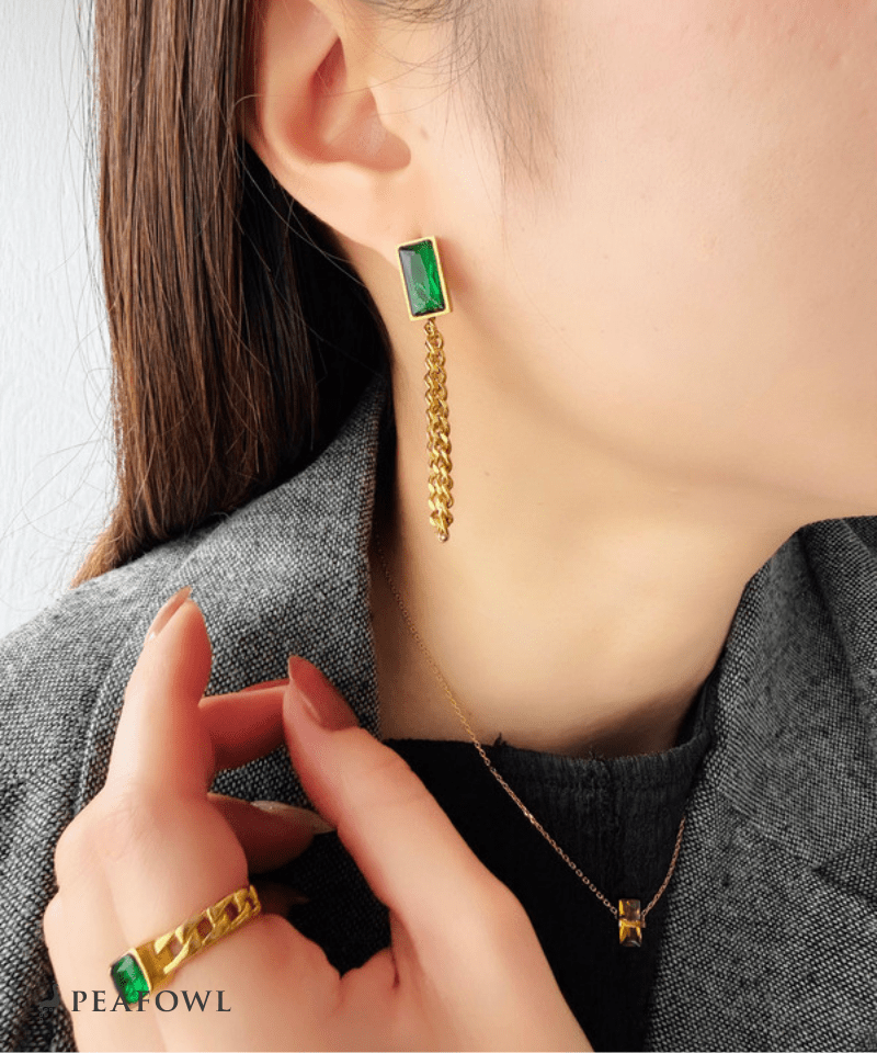 Rectangle Chain Hoop Pierce - peafowl