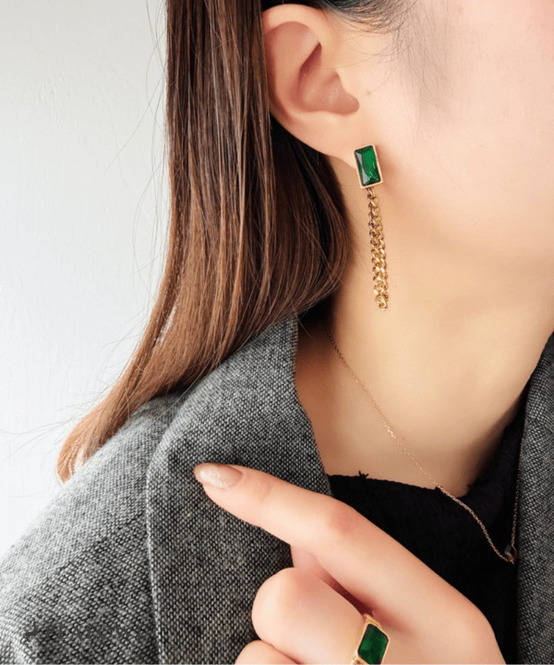 Rectangle Chain Hoop Pierce - peafowl