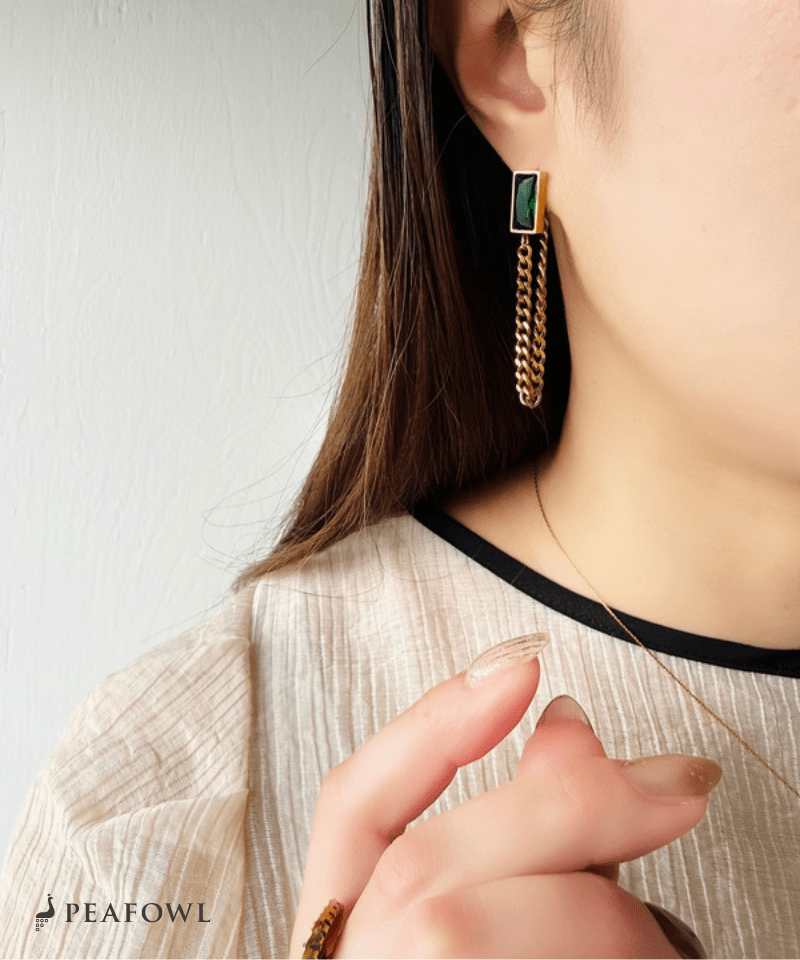 Rectangle Chain Hoop Pierce - peafowl