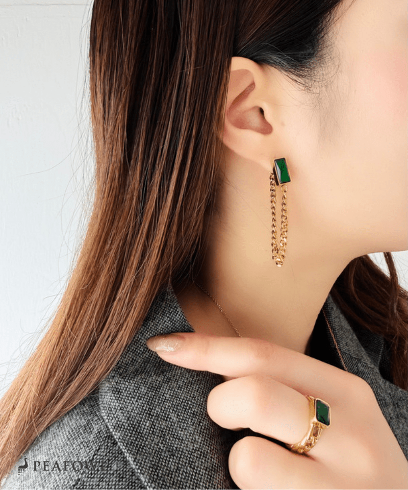 Rectangle Chain Hoop Pierce - peafowl