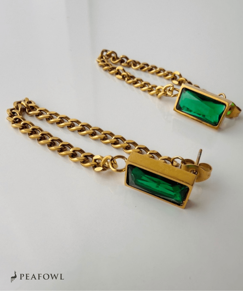 Rectangle Chain Hoop Pierce - peafowl