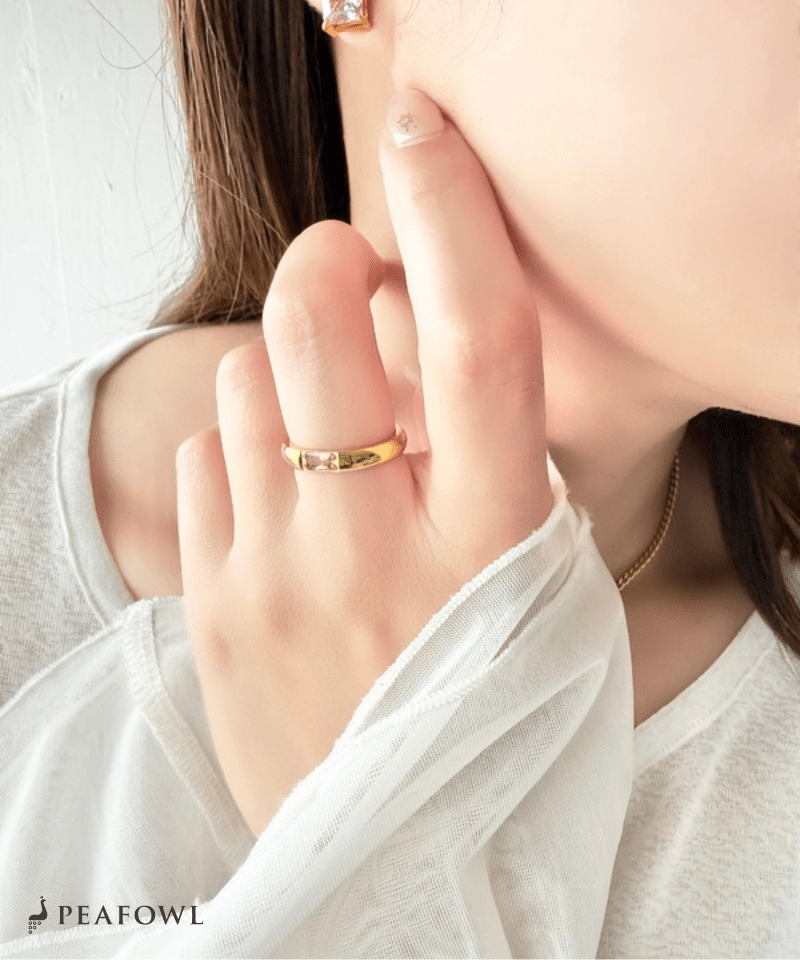 Rectangle Color Bijou Ring - peafowl