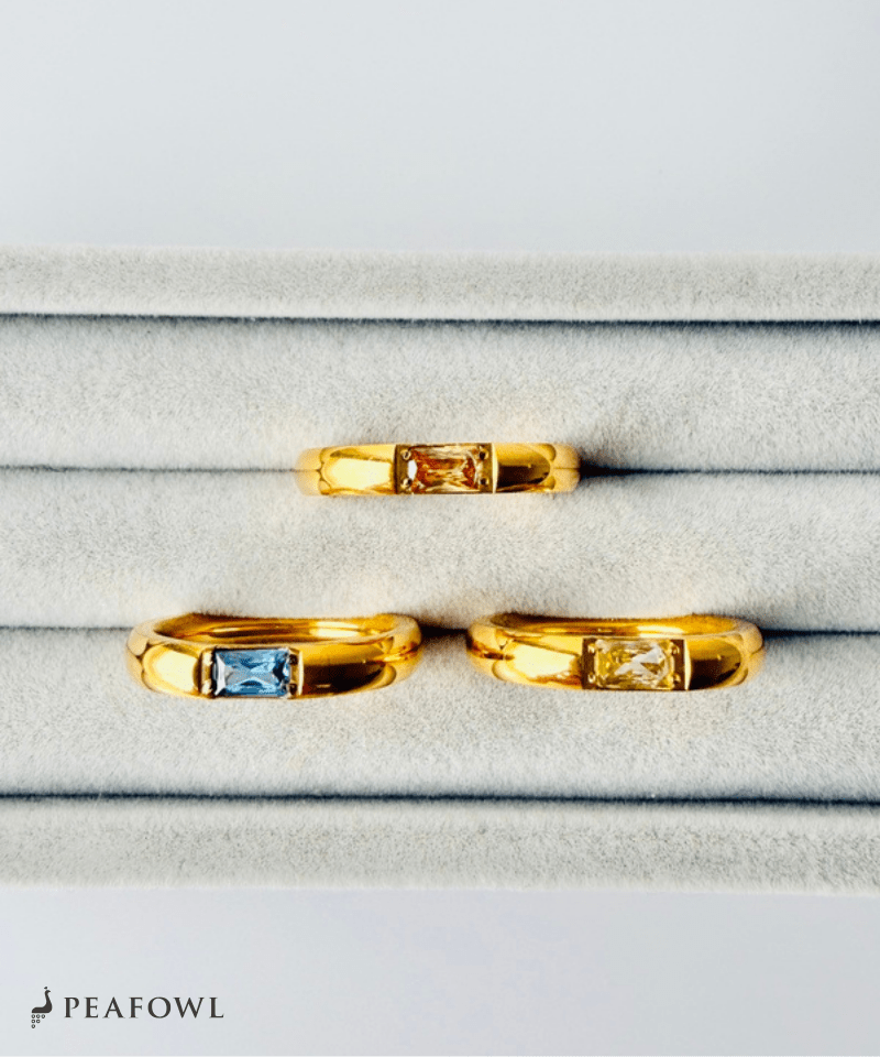 Rectangle Color Bijou Ring - peafowl