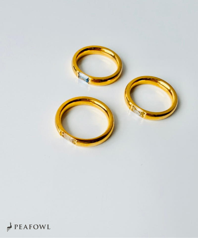 Rectangle Color Bijou Ring - peafowl