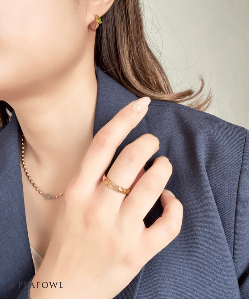 Rectangle Color Bijou Ring - peafowl