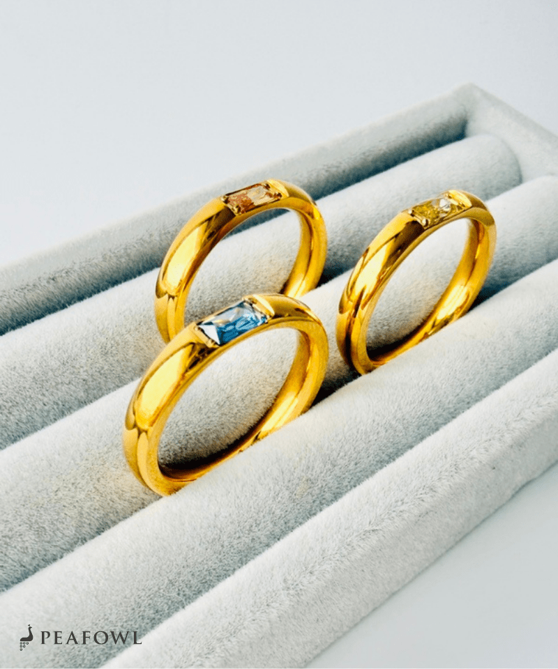 Rectangle Color Bijou Ring - peafowl