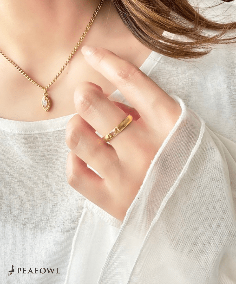 Rectangle Color Bijou Ring - peafowl