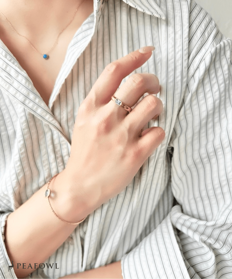 Rectangle Color Bijou Ring - peafowl