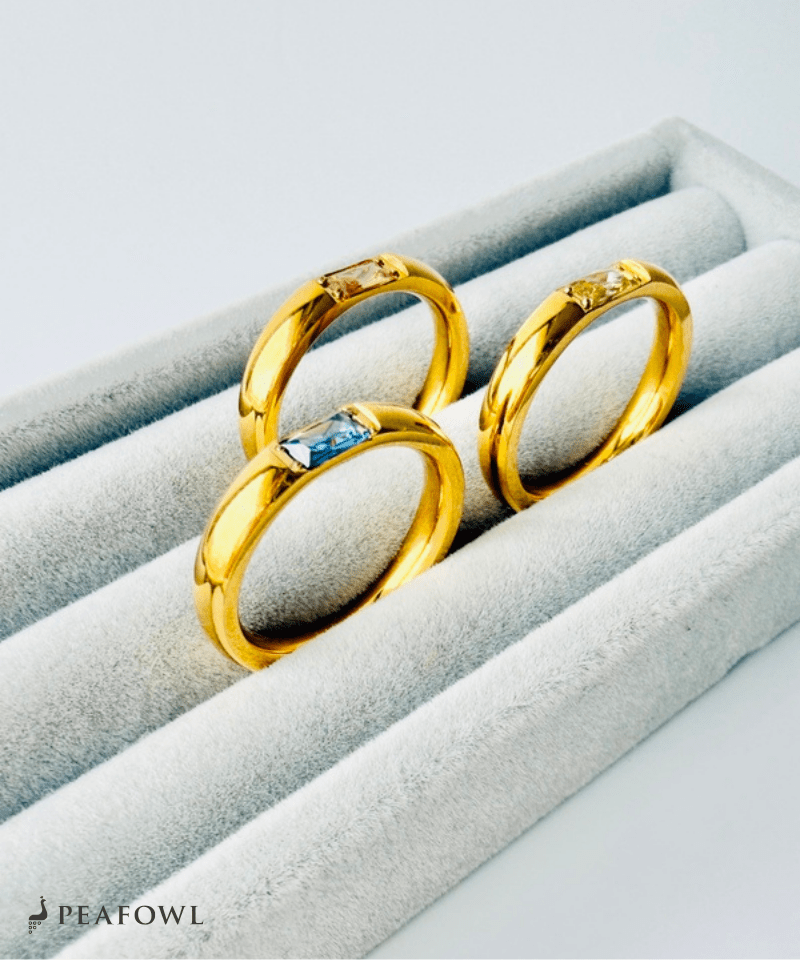 Rectangle Color Bijou Ring - peafowl