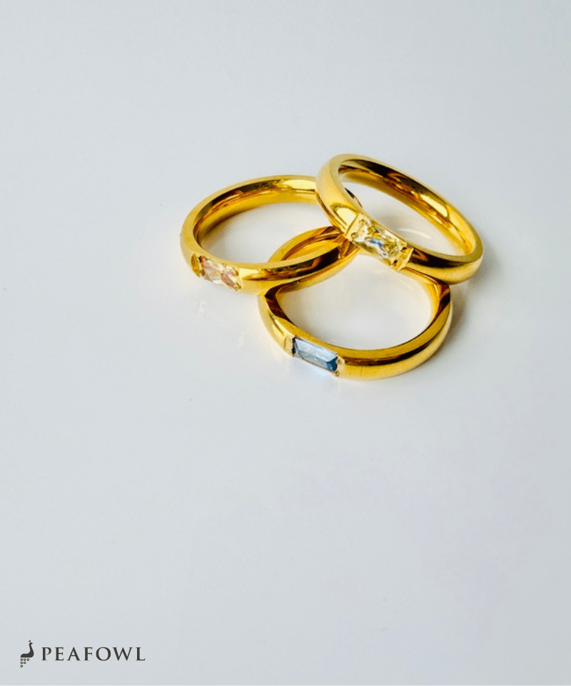 Rectangle Color Bijou Ring - peafowl