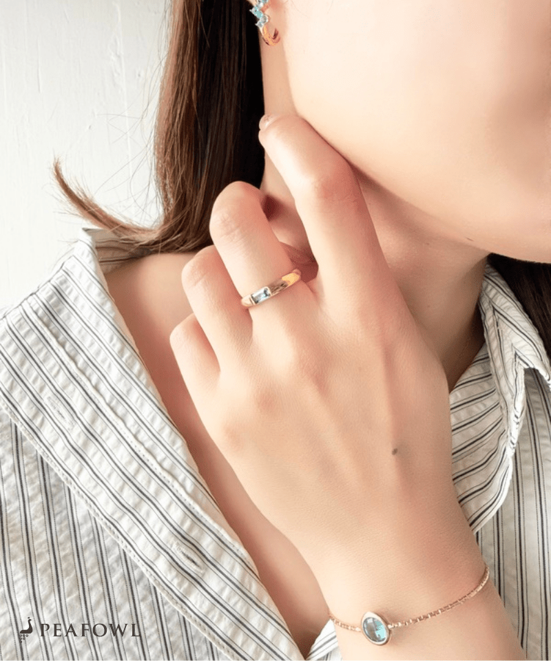 Rectangle Color Bijou Ring - peafowl