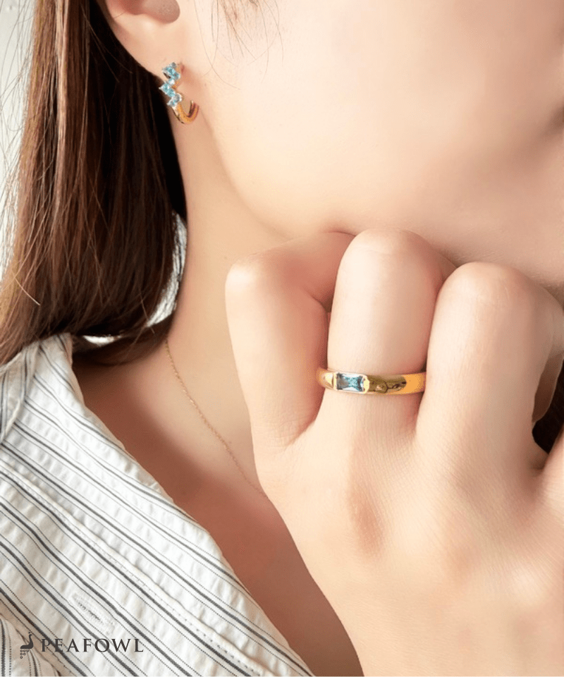 Rectangle Color Bijou Ring - peafowl