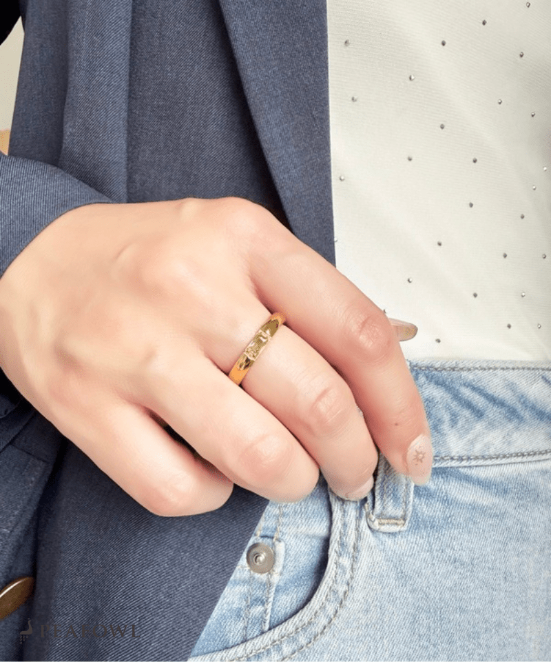 Rectangle Color Bijou Ring - peafowl