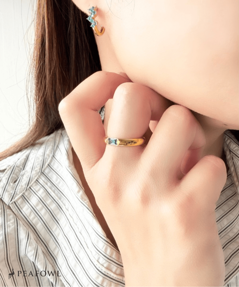 Rectangle Color Bijou Ring - peafowl