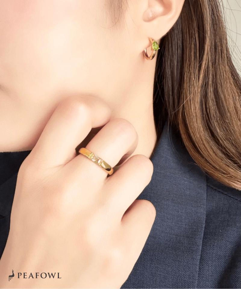 Rectangle Color Bijou Ring - peafowl