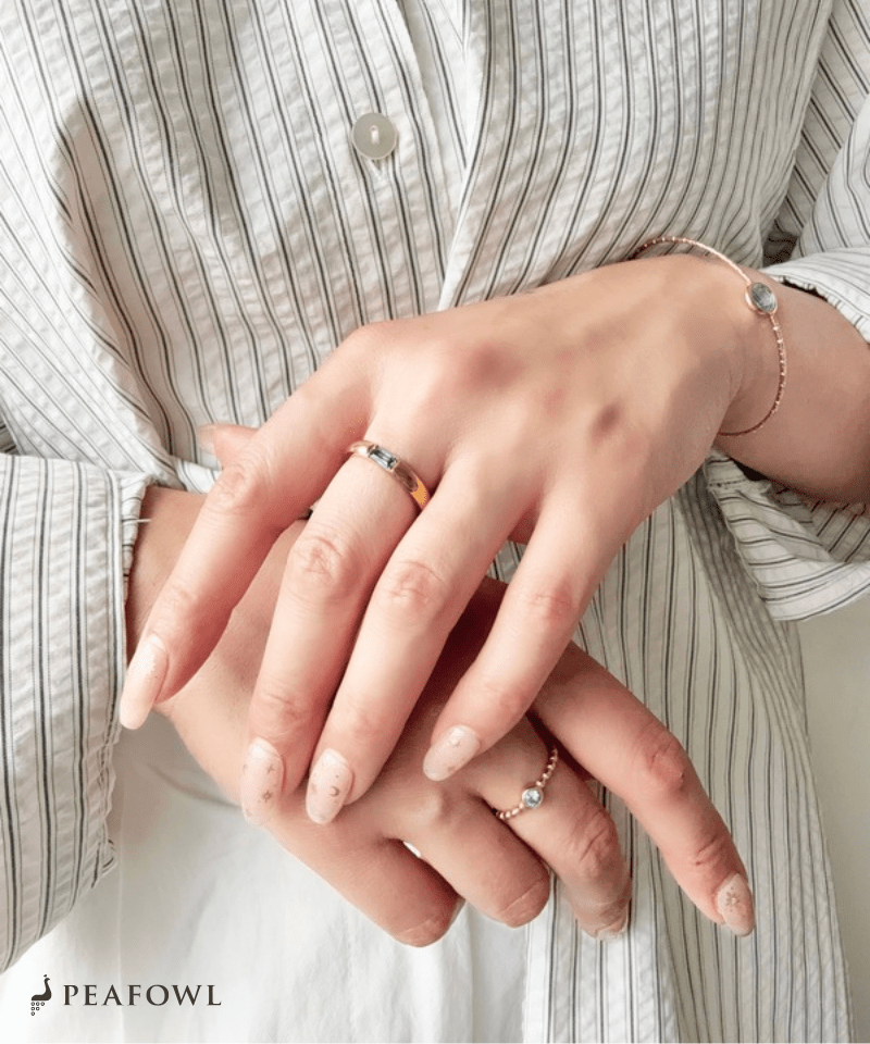 Rectangle Color Bijou Ring - peafowl