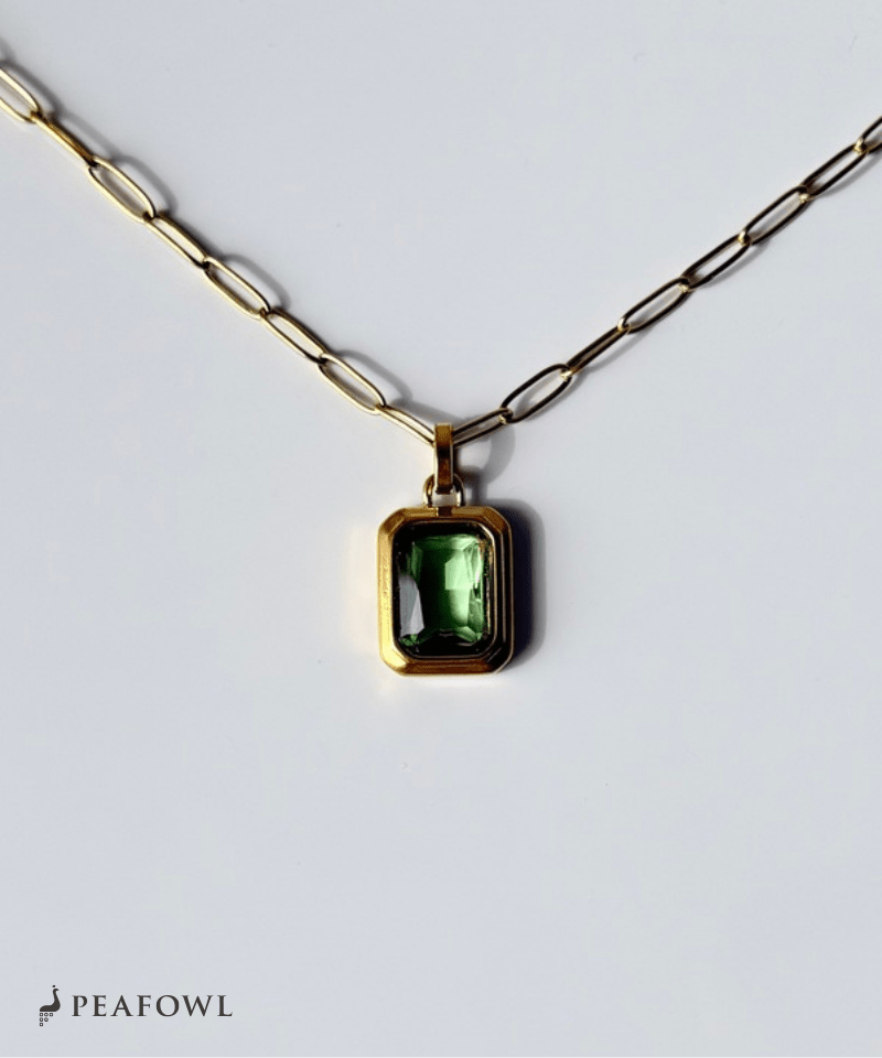 Rectangle Green Chain Necklace - peafowl