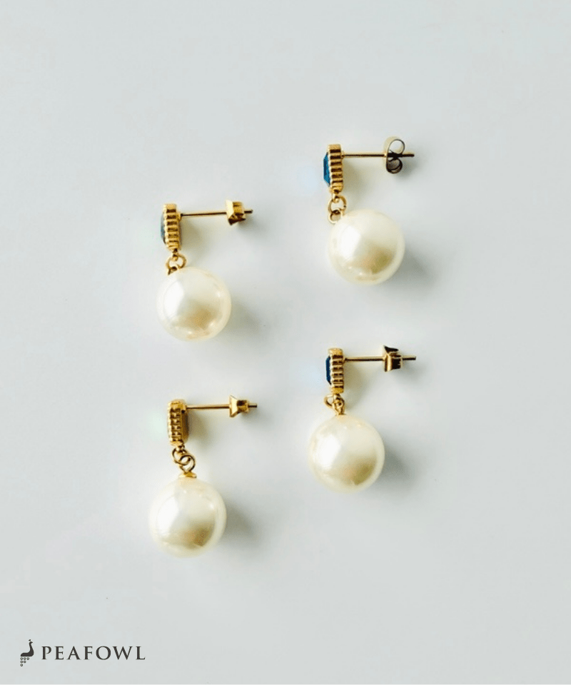Rectangle Jewel Pearl Pierce - peafowl