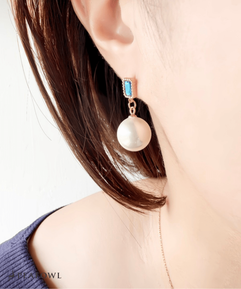 Rectangle Jewel Pearl Pierce - peafowl