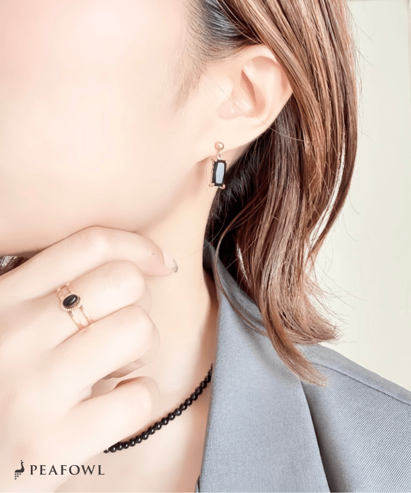 Rectangle Stone Pierce - peafowl