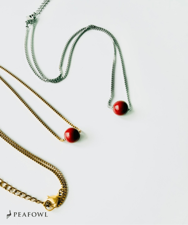 Red Ball Necklace - peafowl