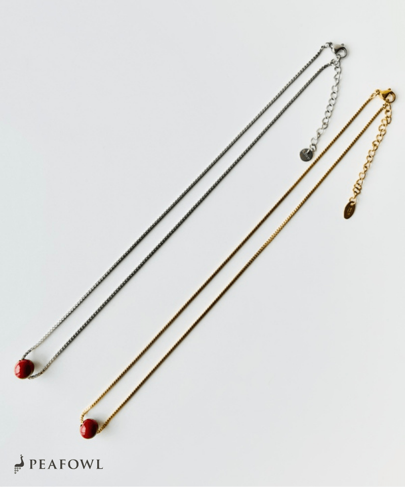 Red Ball Necklace - peafowl