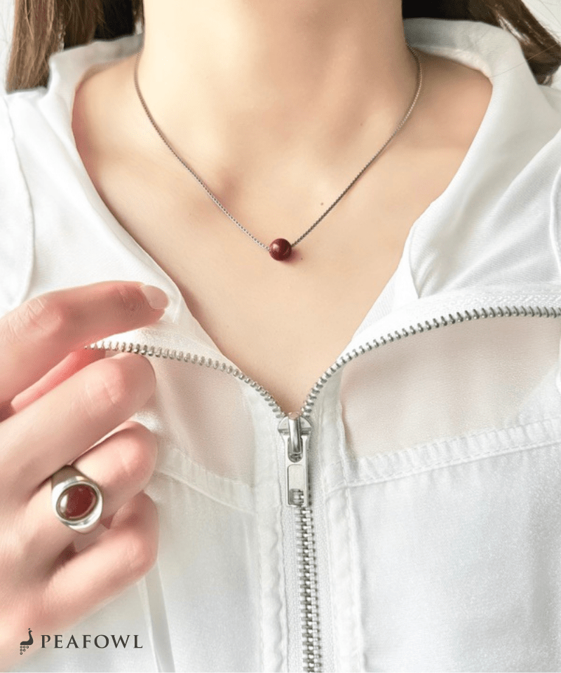 Red Ball Necklace - peafowl