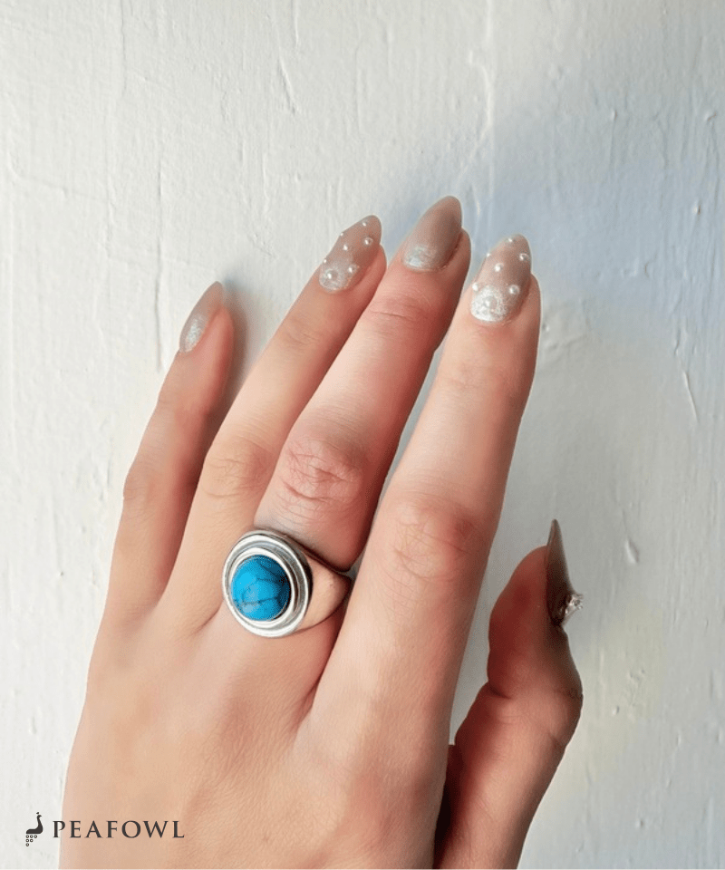 Retro Volume Stone Ring - peafowl