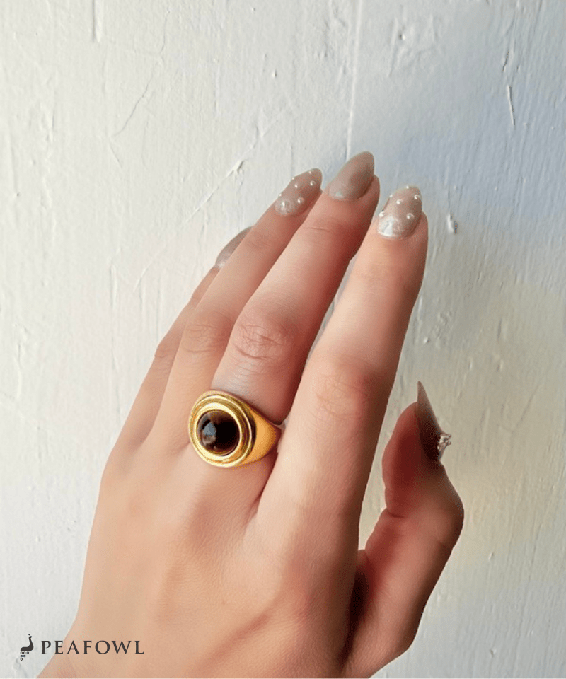 Retro Volume Stone Ring - peafowl