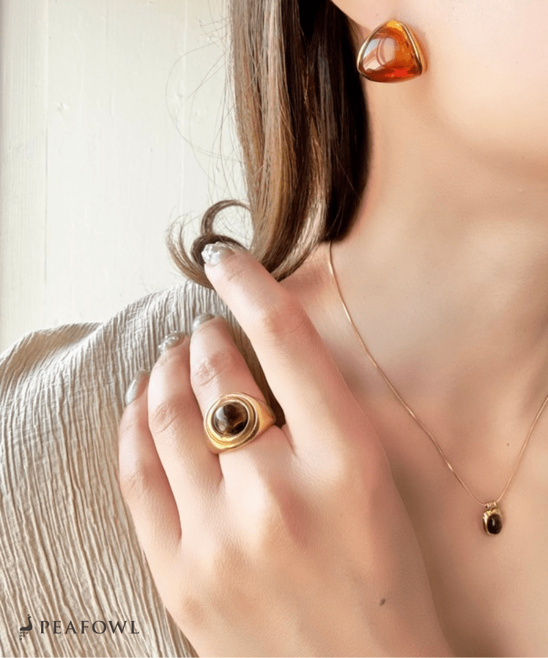Retro Volume Stone Ring - peafowl