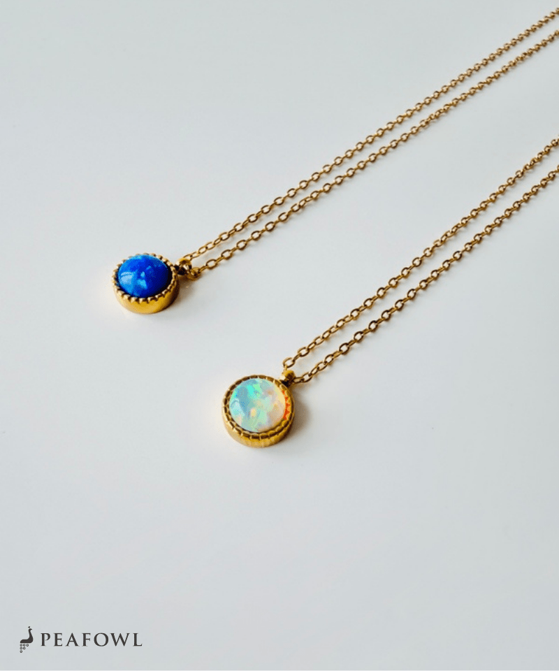 Round Opal Necklace - peafowl
