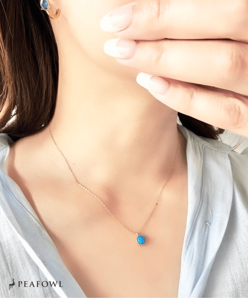 Round Opal Necklace - peafowl