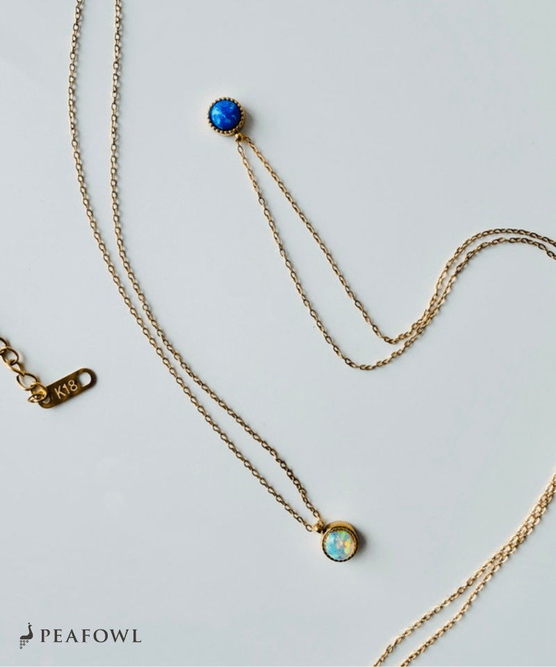 Round Opal Necklace - peafowl