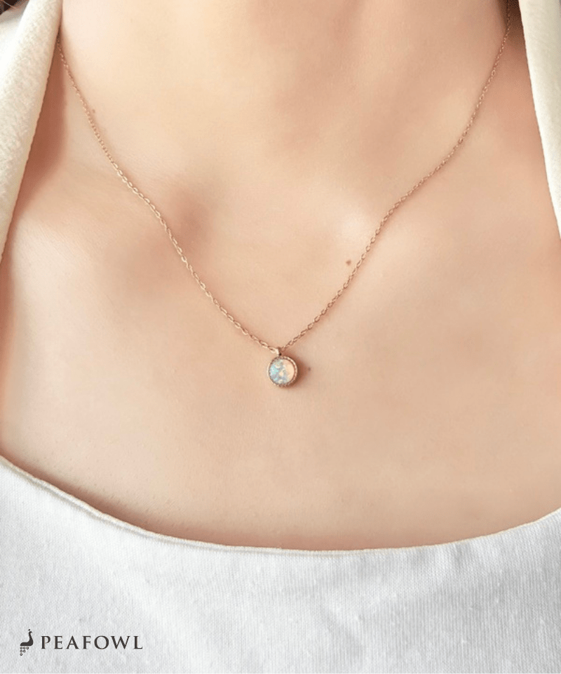Round Opal Necklace - peafowl