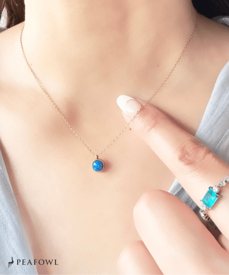 Round Opal Necklace - peafowl