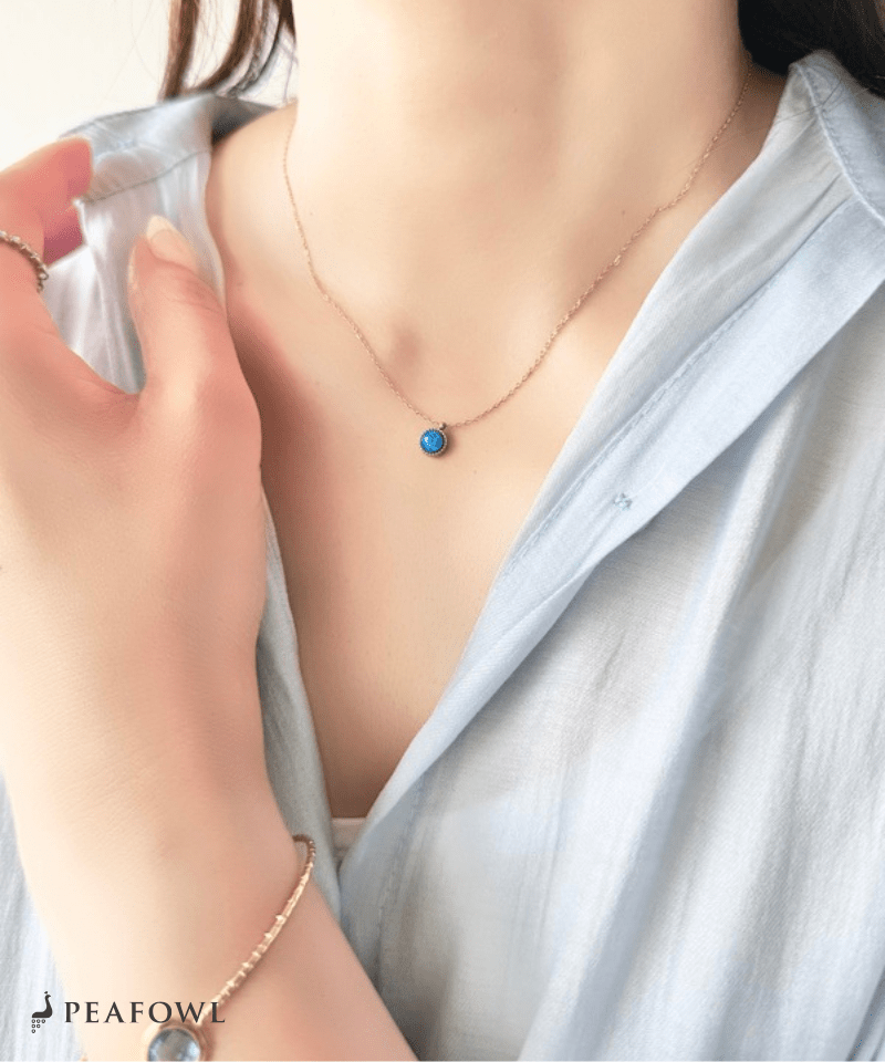 Round Opal Necklace - peafowl