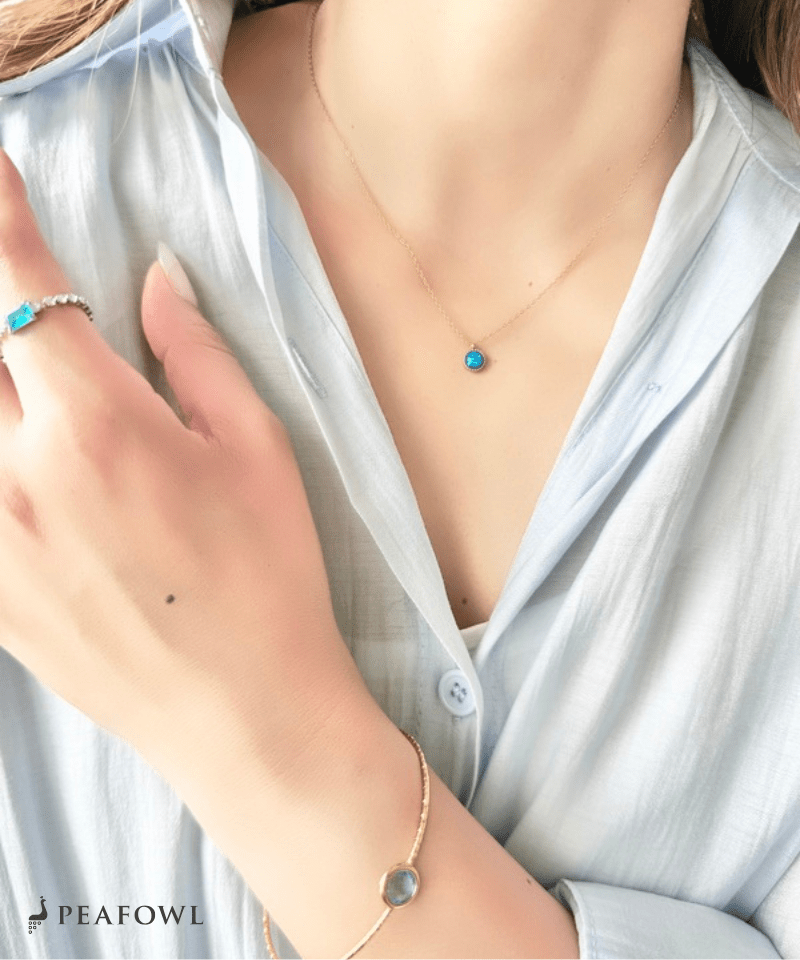 Round Opal Necklace - peafowl