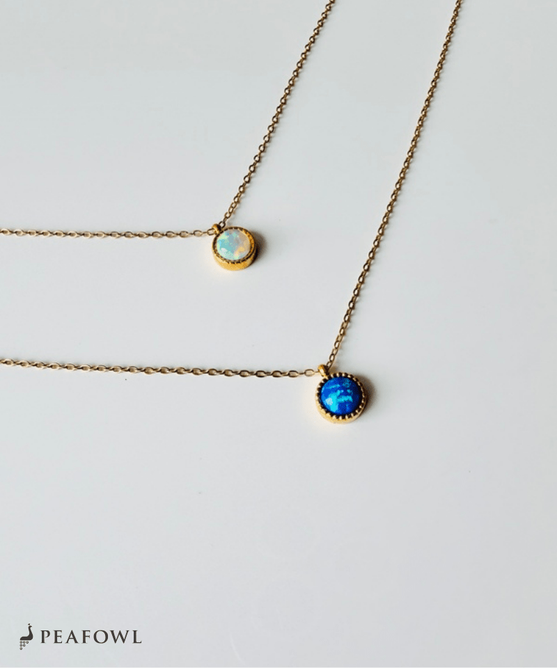 Round Opal Necklace - peafowl