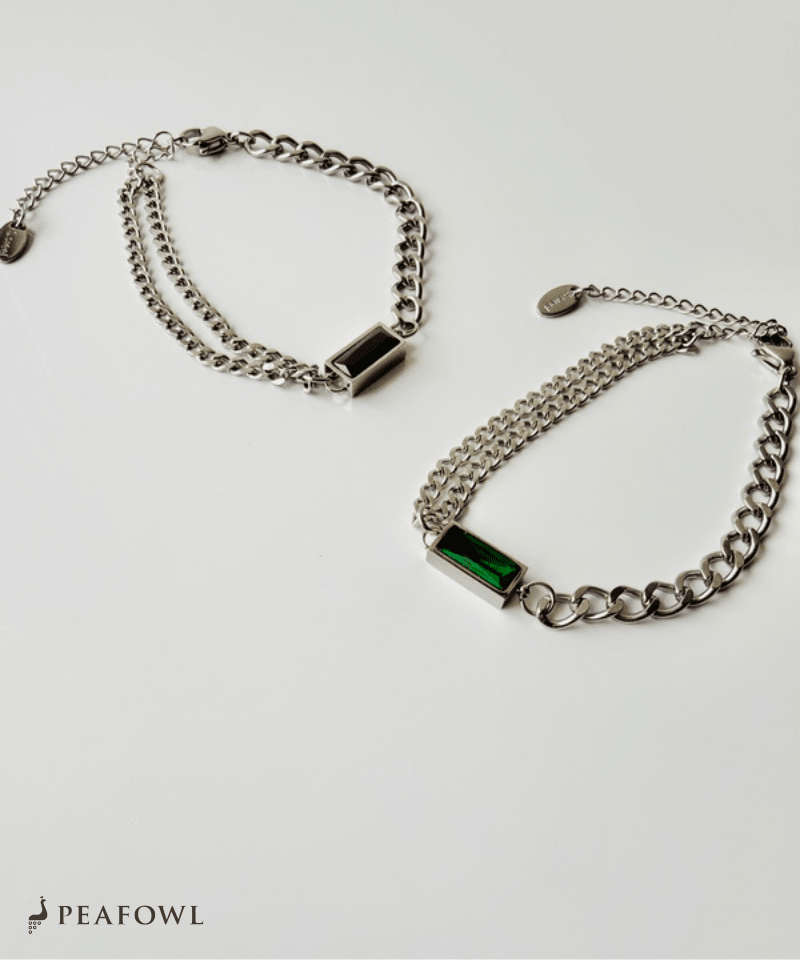 Silver Asymmetry Chain Bracelet - peafowl