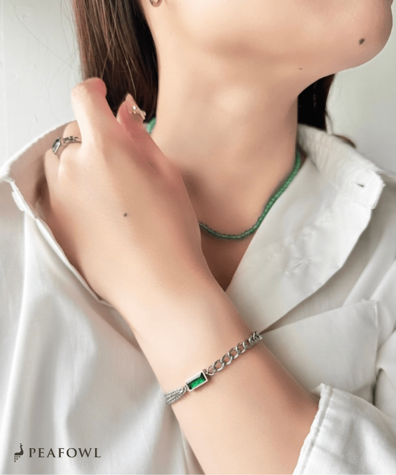 Silver Asymmetry Chain Bracelet - peafowl