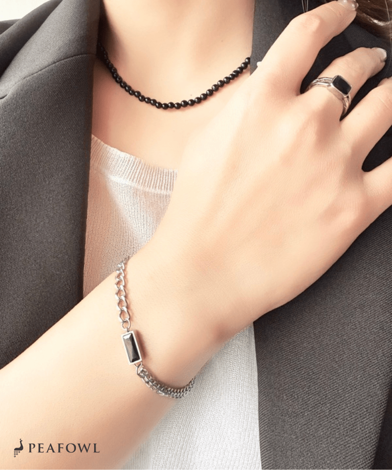 Silver Asymmetry Chain Bracelet - peafowl