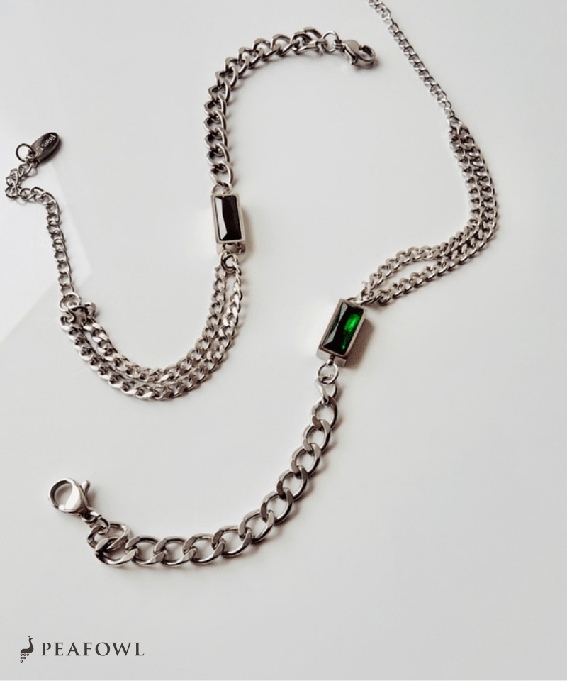 Silver Asymmetry Chain Bracelet - peafowl