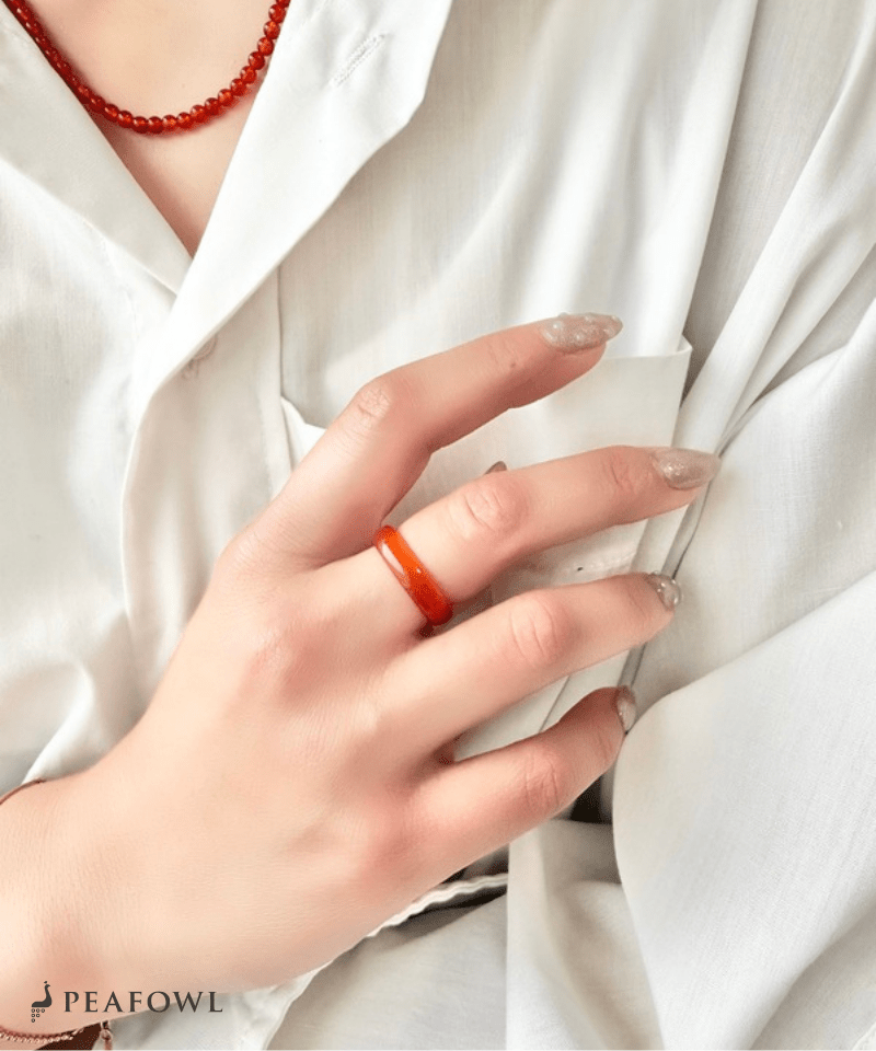 Smooth Color Stone Ring - peafowl